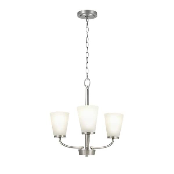 lot 87 image: Hampton Bay Helena 19 in 3-Light Brushed Nickel Hanging Chandelier with Frosted Glass Shades for Dining Room