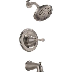 lot 42 image: New - Delta Porter Single-Handle 3-Spray Tub and Shower Faucet in Brushed Nickel (Valve Included)