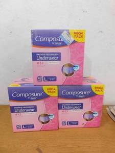 lot 51 image: (3) Composure Maximum Absorbency Briefs 42 pakcs