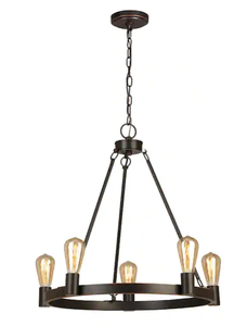 lot 108 image: Hampton Bay Moreland 5-Light Traditional Oil-Rubbed Bronze Hanging Wagon Wheel Candlestick Chandelier