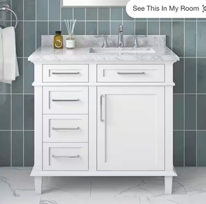 lot 116 image: Home Decorators Collection Sonoma 36 in. Single Sink Freestanding White Bath Vanity with Carrara Marble Top (Assembled)