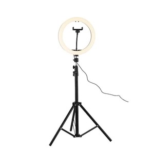 lot 166 image: Alsy 67.5 in. Black Contemporary 3CCT Integrated LED Selfie Ring Light Tripod with Adjustable Height and Smart Phone Holder