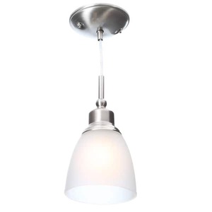 lot 185 image: Hampton Bay Riverbrook 1-Light Brushed Nickel Mini Pendant with Frosted White Glass Shade (3-Pack)