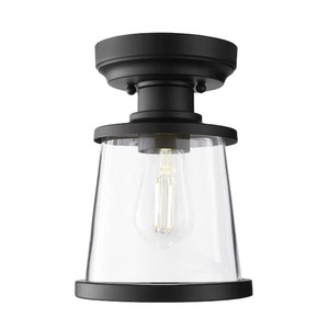 lot 189 image: (2) Hampton Bay Rigby 9.6 in. 1-Light Matte Black Round Flush Mount, Farmhouse Ceiling Light