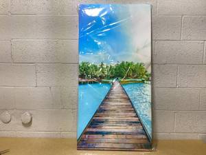 lot 428 image: Beach Canvas Wall Art for Corridor, PIY Vertical Wharf Bridge to Tropical Island Picture