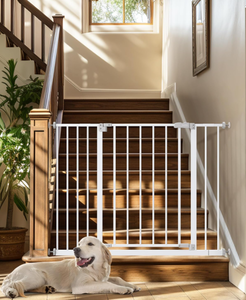 lot 110 image: InnoTruth Baby Gate for Stairs Wide, Tall Easy Step Walk Through Expandable Dual Lock Dog Gates