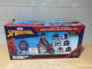 lot 212 image: 6V Spiderman Motorcycle, Battery Ride on Toy, for Kids, Ages 3