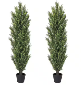 lot 160 image: 2PCS 5 ft. Garden Artificial Topiary Trees, UV Resistant Faux Cedar Pine Evergreen Fake Potted Plants for Patio