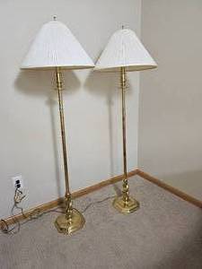 lot 69 image: Polished Brass Barley Twist Floor Lamp Pair