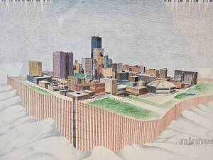 lot 83 image: Vintage Minneapolis Cityscape Print by M. Voelker