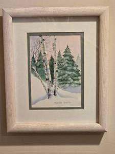 lot 100 image: Brilliant Fine Art Naturalist Watercolor Print - Marian Biron - Winters Birch
