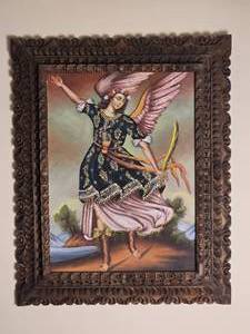 lot 105 image: Brilliant Peruvian Cuzco School Fine Art Painting - Archangel Uriel - Handcarved Reclaimed Wood Frame