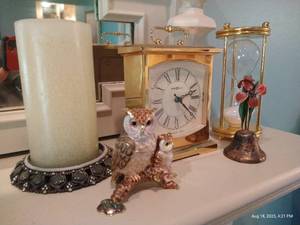lot 20 image: Owl Treasure Keeper, Sand Timer, Bell, Clock