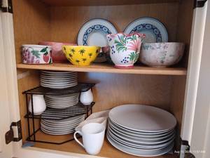 lot 64 image: Two Shelves of Dishes