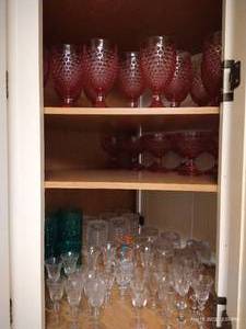 lot 78 image: Cupboard of Glassware Mini Crystal Glasses, Pink Hobnail, Etc