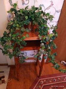 lot 88 image: Small Wood Table & Artificial Plant