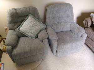 lot 96 image: (2) Grey Swivel Rocker Recliners