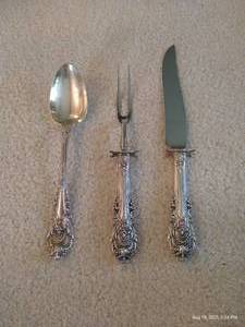 lot 111 image: Wallace Sir Christopher Sterling Carving Fork, Spoon & Knife
