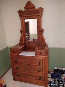 lot 121 image: Antique Wood Dresser wMirror & Marble Slab Top