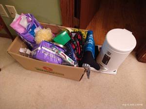 lot 136 image: Bathroom Lot Scale, Trash Basket, Toiletries