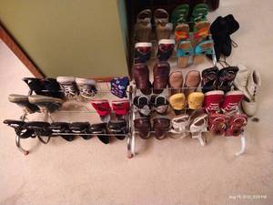lot 141 image: Three Shoe Racks w Shoes, Mostly Sz 7-7.5