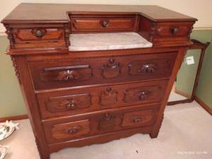 lot 150 image: Antique Wood Dresser w Marble Top