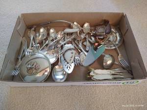 lot 154 image: Box of Silver Plate Flatware & Misc. Pieces