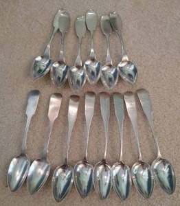 lot 164 image: Large Coin Silver Spoon Lot