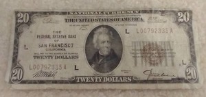 lot 169 image: 1929 National Currency San Francisco $20.00 Note