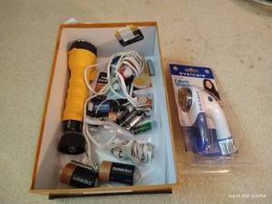 lot 197 image: Box of Misc. Household Things- Laces, Batteries, Clothes Shaver, Etc.