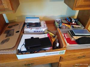 lot 201 image: Office Lot Trays, Envelopes, Notepads, Rulers, Magnifying Glasses, Staplers, Etc