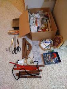 lot 244 image: Sewing Notions- Fabric Sheers, LOTS of Needles, Trims, Zippers, Etc