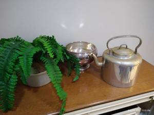 lot 247 image: LARGE Antique Kettle & Silver Plate Planter Bowl