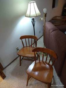 lot 249 image: Two Sturdy Wooden Chairs & Two Floor Lamps