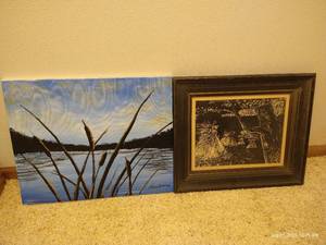 lot 253 image: Signed Canvas Painting & George Craddock Relief Art
