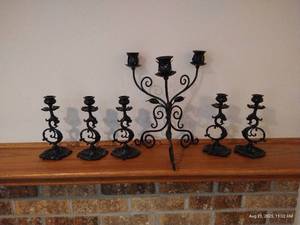 lot 261 image: Heavy Iron Candle Sticks & Candelabra