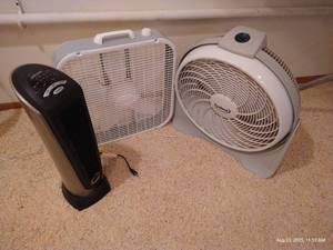 lot 269 image: Lasko Space Heater & Two Floor Fans