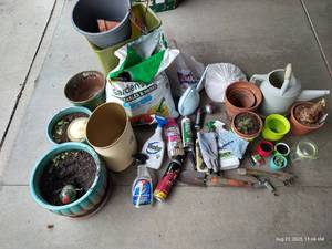 lot 286 image: Large Gardening Lot- Soils, Hand Tools, Ceramic & Tera Cotta Pots, Etc