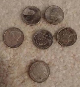 lot 308 image: (6) Silver Dimes - Mercury & Barber