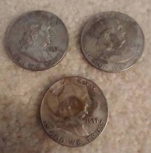 lot 312 image: (3) Franklin Silver Half Dollars