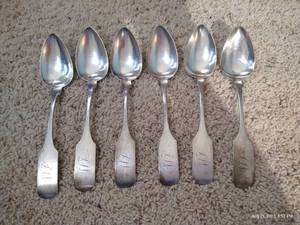 lot 345 image: (6) Large Coin Silver Spoons