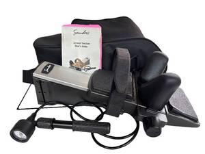 lot 5 image: WOW Saunders Cervical Traction Pneumatic System With Carry Bag  Adjustable up to 50 lbs for effective neck pain relief  Self-adjusting neck wedges for comfort  Portable design, easy to use  In Excellent Condition