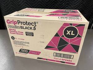 lot 14 image: Case of 1000 GripProtect Precise Black 5 XL Nitrile Powder-Free Exam Gloves