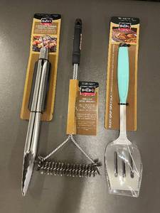 lot 26 image: BBQ Tool Set with Tongs, Deluxe Grid Brush, and Spatula