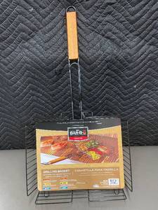 lot 32 image: Mr. Bar-B-Q Signature Grilling Basket with Wood Handle
