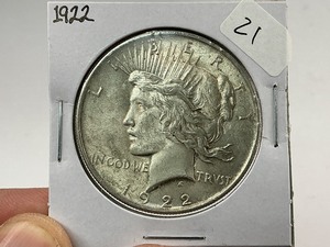 lot 21 image: 1922 Peace Silver Dollar
