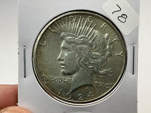 lot 78 image: 1924-S Silver Peace Dollar  1 of 24 Coin in Complete Set