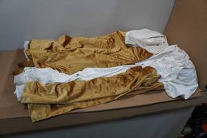 lot 2 image: 3 Curtain Velvet Panels - Gold & Cream - 53x104
