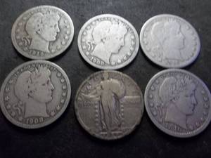 lot 48 image: 5-Barber Quarters & 1-Standing LIberty Quarter