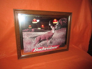 lot 19 image: Budweiser Deer Framed Mirror 28x35